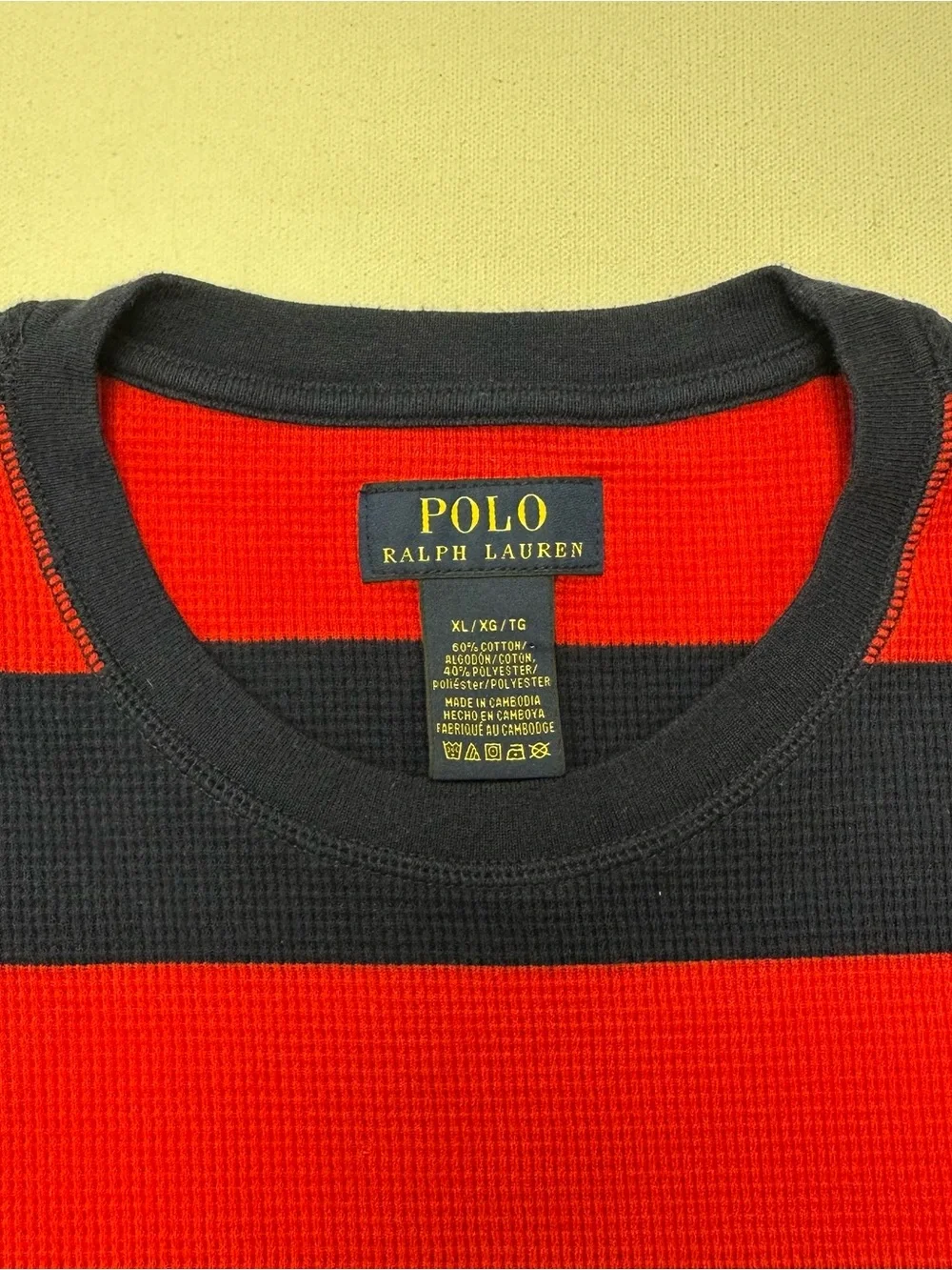 Polo Ralph Lauren Shirt Men XL Waffle Knit Thermal Heavy Cotton Crewneck Blue